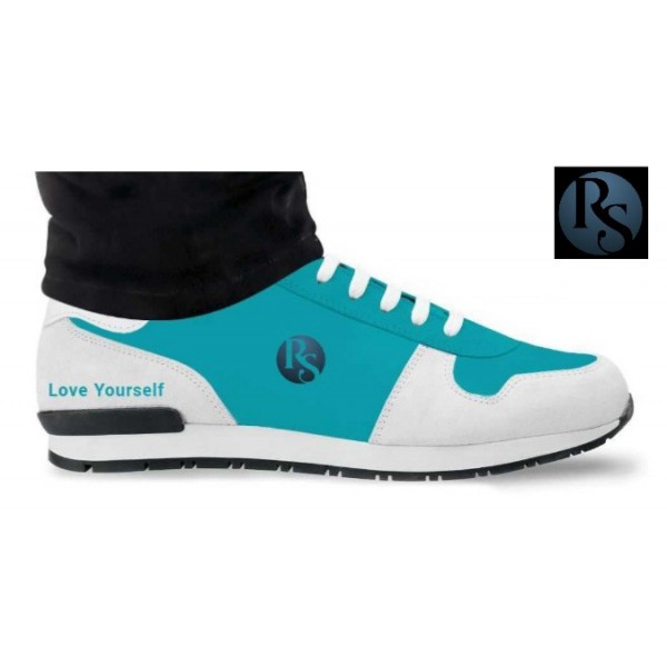 Russ Smith Woman's White and Aqua Blue Love Yourself Sneaker
